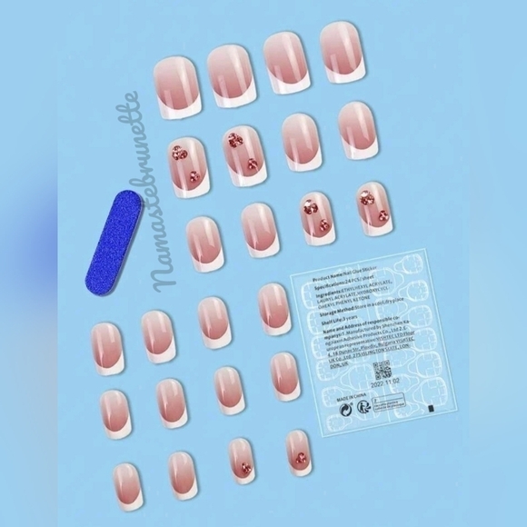 Pink Rhinestone French Manicure Press On Nails - Picture 4 of 13